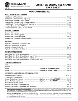 PennDOT - Driver Licensing Fee Chart Fact Sheet