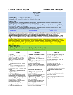 Course: Honors Physics 1 Course Code: 2003390
