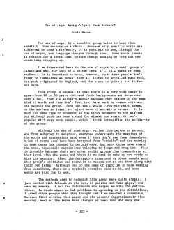 Use of Argot Among Calgary Punk Rockers* Janis Warne The use of