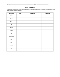 Roots and Affixes Root/Affix Type Meaning Examples gen gener pro