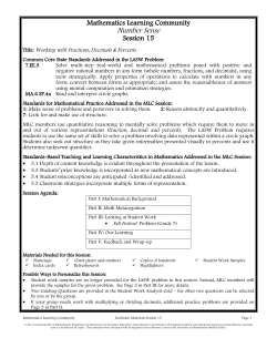 Mathematics Learning Community - Massachusetts Department of