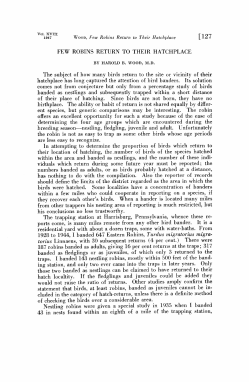 FEW ROBINS RETURN TO THEIR HATCHPLACE