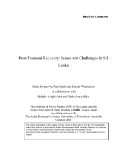 Post-Tsunami Recovery: Issues and Challenges in Sri Lanka