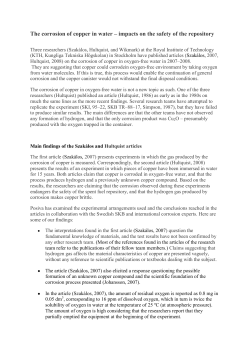 The corrosion of copper in water &ndash; impacts on the safety
