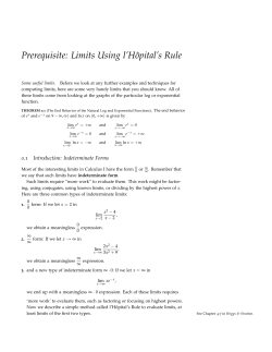 Math 131, PrerequisitesLimits: l`H&ocirc;pital`s Rule