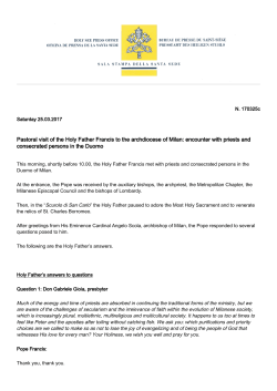 Pastoral visit of the Holy Father Francis to the archdiocese of Milan