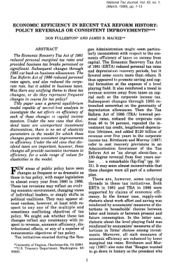 economic efficiency in recent tax reform history