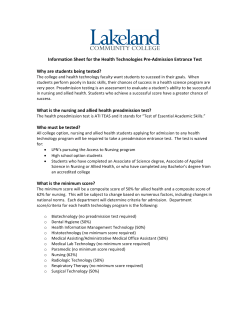 Nursing and Allied Health Preadmission Testing