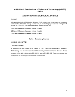 Jorhat AcSIR Course on BIOLOGICAL SCIENCE - CSIR