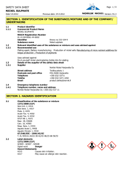 safety data sheet nickel sulphate section 1. identification of the