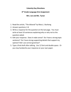 Calamity Day #2 6th Grade Language Arts Assignment Mrs. Lee and