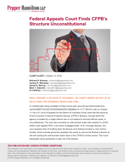 Federal Appeals Court Finds CFPB`s Structure