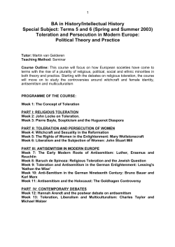 Toleration and Persecution Reading List