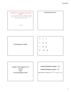 4 Pythagorean triples Length of the diagonal of a Square Cube Any