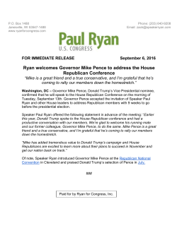 Ryan welcomes Governor Mike Pence to address the House