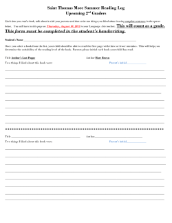 Saint Thomas More Summer Reading Log Upcoming 2nd Graders