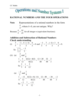 RATIONAL NUMBERS AND THE FOUR OPERATIONS Note