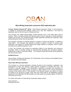 Oban Mining Corporation announces 2015 exploration plan