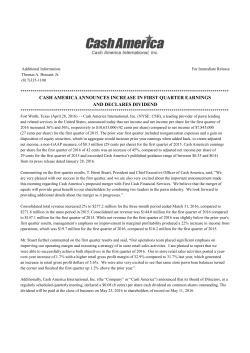 Cash America Announces Increase In First Quarter Earnings