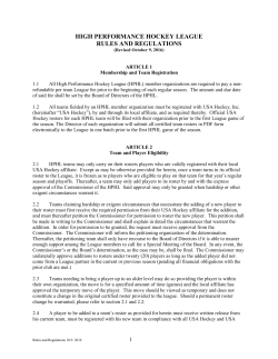 League Rules and Regulations - High Performance Hockey League