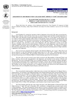 Summary - International Criminal Tribunal for the former Yugoslavia