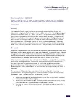 Devils in the Detail: Implementing Mali`s New Peace Accord