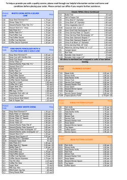 Price List - Hallmark Catering Hire