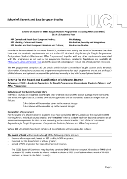 Criteria for the Award and Classification of a Masters Degree