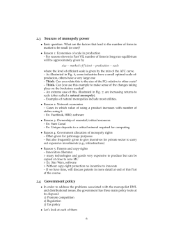 2.3 Sources of monopoly power 2.4 Government policy