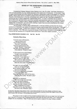 Songs of the Derbyshire Lead Miners - Peak District Mines Historical