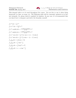 Mohammad Motamed MATH 316, Spring 2017 This integral table is