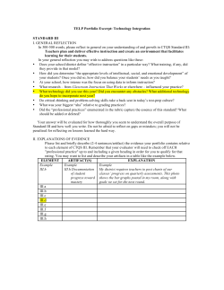 TELP Portfolio Excerpt: Technology Integration STANDARD III I