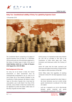 Entry Tax- Constitutional validity of Entry Tax upheld by Supreme