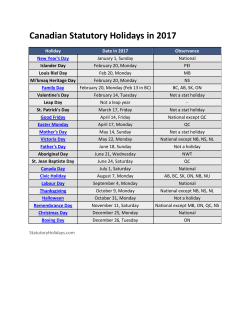 Canadian Statutory Holidays in 2017