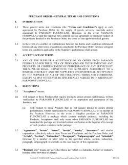 PARAGON FUSIONCLAD Purchase Order Terms and Conditions