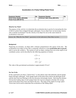 Acceleration of a Freely Falling Picket Fence The purpose of this