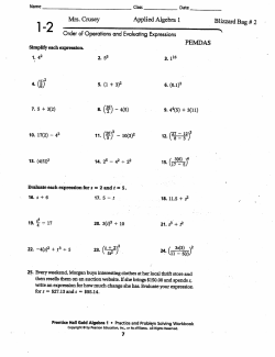 Mrs. Crusey Applied Algebra 1 Blizzard Bag &sect; 2 PEMDAS