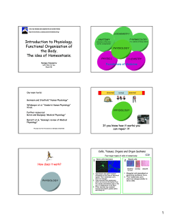 Introduction to Physiology. Functional Organisation of the Body. The