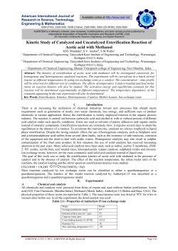 Kinetic Study of Catalyzed and Uncatalyzed Esterification Reaction