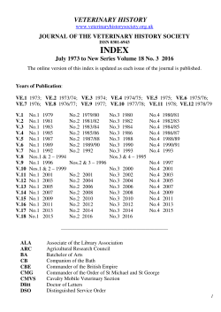 The latest version of the Index for Veterinary History that covers the