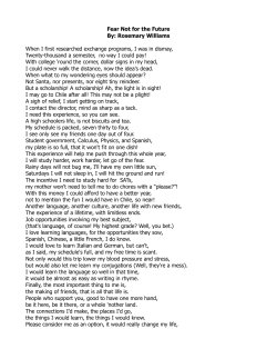 Fear Not for the Future By: Rosemary Williams When I