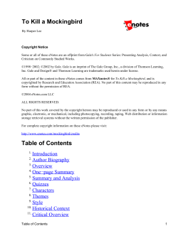 To Kill a Mockingbird Table of Contents