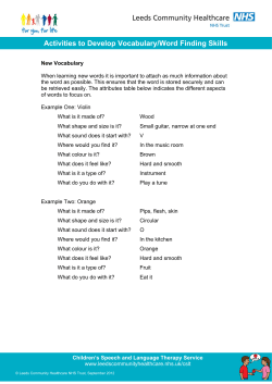 Activities to Develop Vocabulary/Word Finding Skills