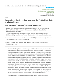 Economics of Obesity &mdash; Learning from the Past to Contribute to a