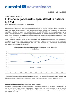 EU trade in goods with Japan almost in balance in 2014