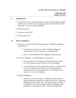 Lecture Nine: Introduction to Ambiguity Philosophy 431 October 15