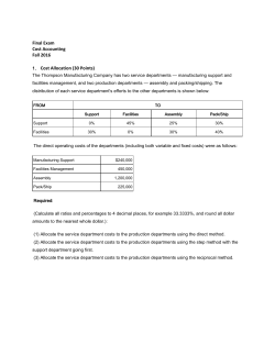 Final Exam Cost Accounting Fall 2016 1. Cost Allocation (30 Points)