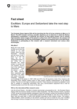 ExoMars &ndash; Europe and Switzerland take the next - SBFI