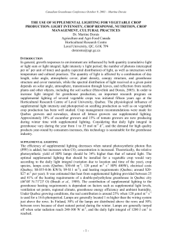 the use of supplemental lighting for vegetable crop production: light