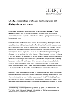 Liberty`s report stage briefing on the Immigration Bill: driving offence
